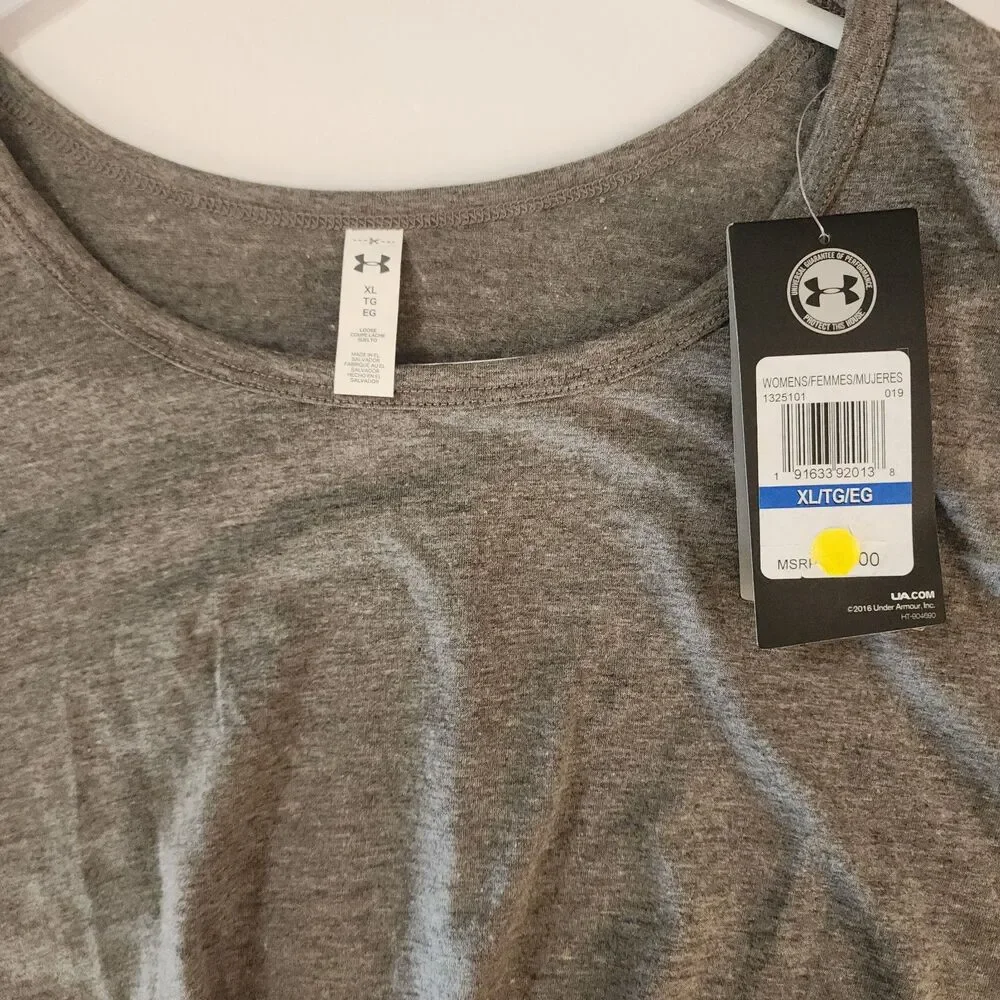 A45 Under Armour Front-Tie Cropped / Peek Hole T-Shirt - Charcoal Grey - NWT -XL - Picture 3 of 6